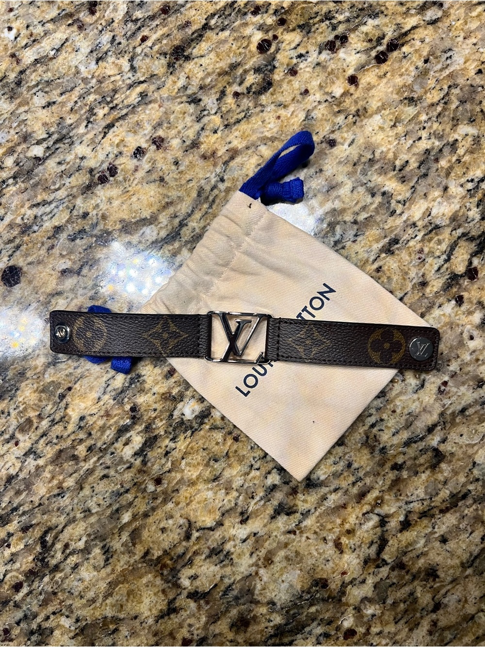 Louis Vuitton Brown Monogram Leather Belt Bracelet with LV Buckle